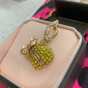 Juicy Couture YELLOW PAVE BANNER PUFF HEART CHARM SWAROVSKI CRYSTALS
